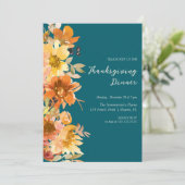 Bloemen Waterverf Warm Blue Geef Bedankt Diner Kaart (Staand voorkant)