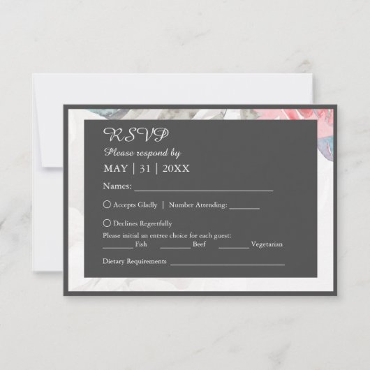 Bloemen waterverf Wildbloem roos Pioen Bruiloft RSVP Kaartje (Voorkant)