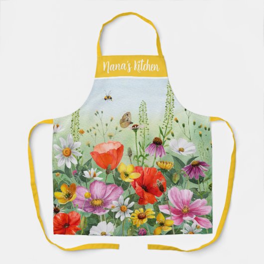 Bloemen waterverf wilde bloem gepersonaliseerde na schort (Voorkant)