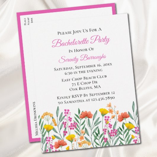 Bloemen Waterverf Wildflower Bachelorette Party Uitnodiging Briefkaart