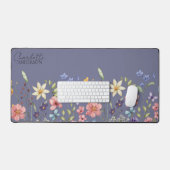 Bloemen Waterverf Wildflower Paarse Grijs Bureaumat (Keyboard & Muis)