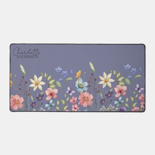 Bloemen Waterverf Wildflower Paarse Grijs Bureaumat (Voorkant)