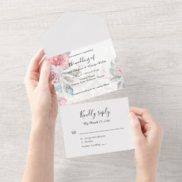 Bloemen waterverf wildflower roos bruiloft all in one uitnodiging