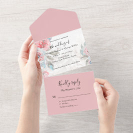 Bloemen waterverf wildflower roos bruiloft all in one uitnodiging