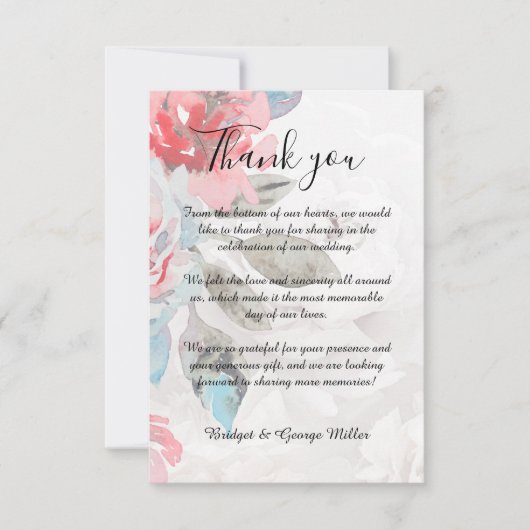 Bloemen waterverf wildflower roos bruiloft bedankkaart (Voorkant)