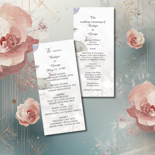 Bloemen waterverf wildflower roos pioen bruiloft programmakaart