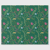 Bloemen waterverf Wildflowers Groen roze blauw gee Cadeaupapier (Vlak)