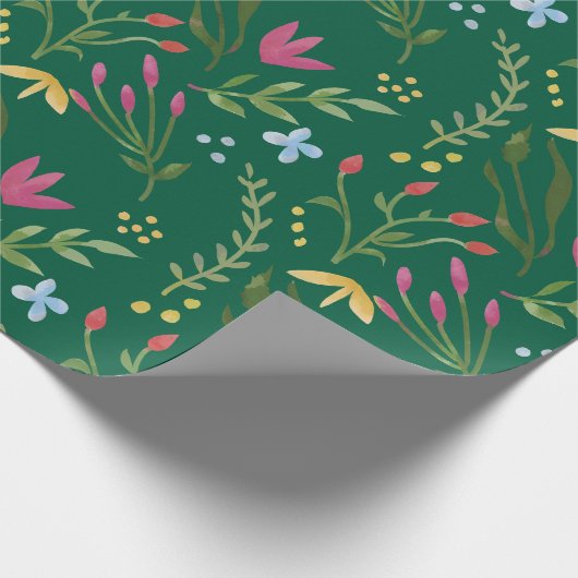 Bloemen waterverf Wildflowers Groen roze blauw gee Cadeaupapier (Hoek)