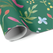 Bloemen waterverf Wildflowers Groen roze blauw gee Cadeaupapier (Rol Hoek)