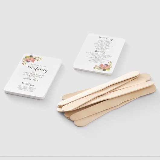 Bloemen Waterverf Wit Trouwprogramma Hand Fans Handwaaier (Niet-gemonteerd)