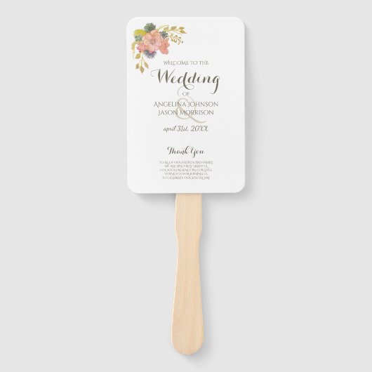 Bloemen Waterverf Wit Trouwprogramma Hand Fans Handwaaier (Voorkant)