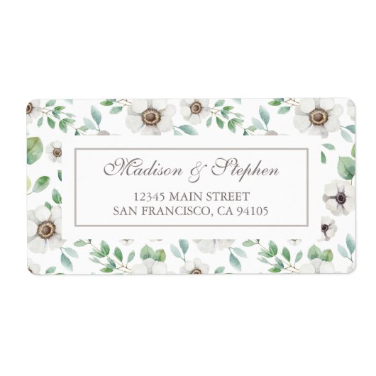 Bloemen Waterverf | Witte anemoon - bruiloft Etiket (Voorkant)
