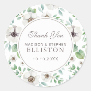 Bloemen Waterverf   witte anemoon   Dank u Ronde Sticker