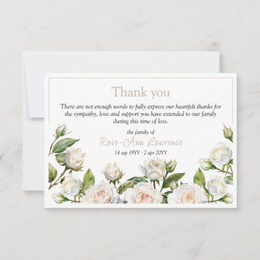 Bloemen waterverf witte rozen lijst begrafenis bedankkaart (Voorkant)
