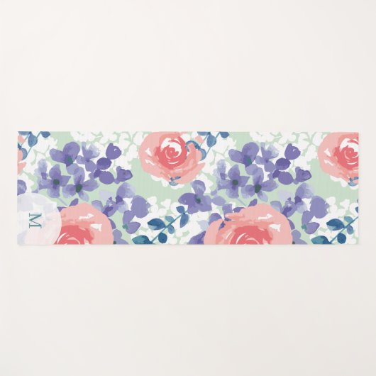 Bloemen Waterverf zacht grillig met monogram Yogamat (Voorkant (horizontaal))
