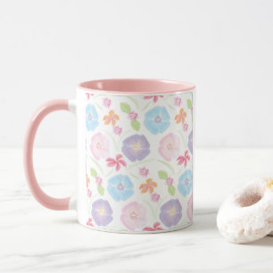 Bloemen Waterverf Zacht Roze, Blauw, Romantisch Mok