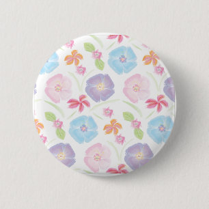 Bloemen Waterverf Zacht Roze, Blauw, Romantisch Ronde Button 5,7 Cm
