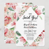 Bloemen Waterverf Ze zei ja verlovingsfeest Kaart (Voorkant / Achterkant)