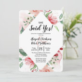 Bloemen Waterverf Ze zei ja verlovingsfeest Kaart (Staand voorkant)