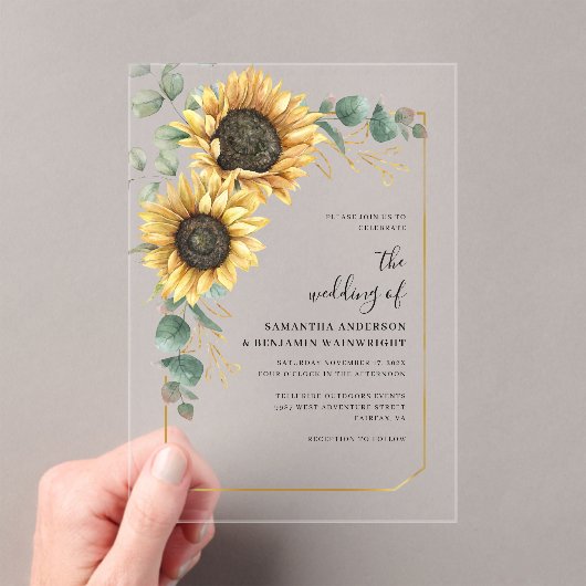 Bloemen Waterverf Zonnebloem bruiloft Acryl Uitnodigingen (Insitu (Draagbaar))