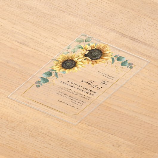 Bloemen Waterverf Zonnebloem bruiloft Acryl Uitnodigingen (Laagn)