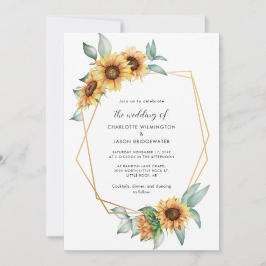 Bloemen Waterverf Zonnebloem groen bruiloft Kaart (Voorkant)
