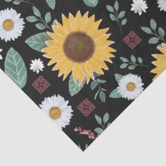 Bloemen Waterverf Zonnebloem Tissuepapier (Detail)