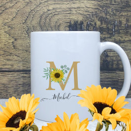 Bloemen Waterverf Zonnebloemen Monogram Naam Koffiemok