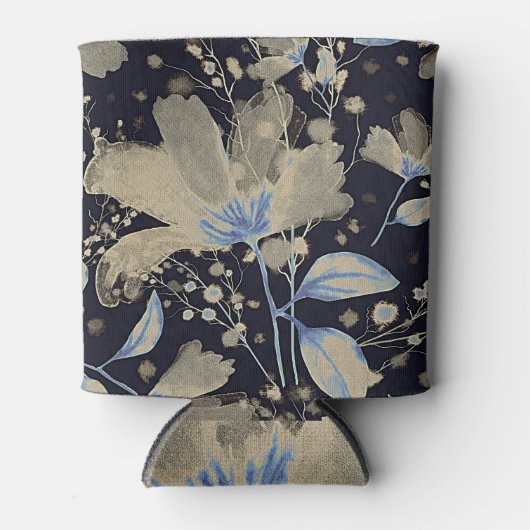 Bloemen Waterverf: zwarte achtergrond Blikjeskoeler (Voorkant)