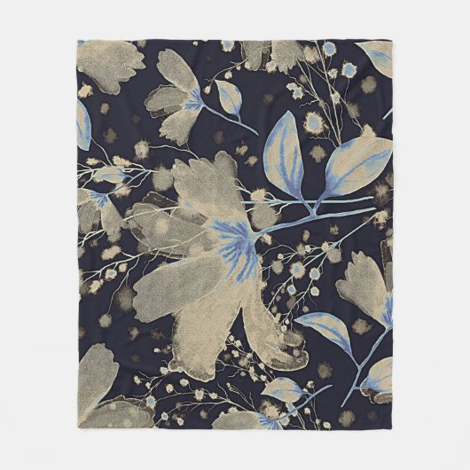 Bloemen Waterverf: zwarte achtergrond Fleece Deken (Voorkant)