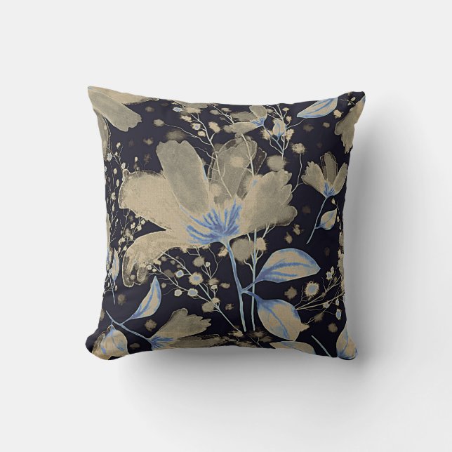 Bloemen  Waterverf: zwarte achtergrond Kussen (Voorkant)