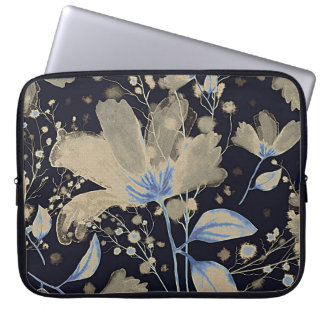 Bloemen  Waterverf: zwarte achtergrond Laptop Sleeve