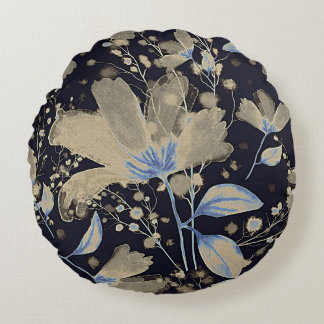 Bloemen  Waterverf: zwarte achtergrond Rond Kussen