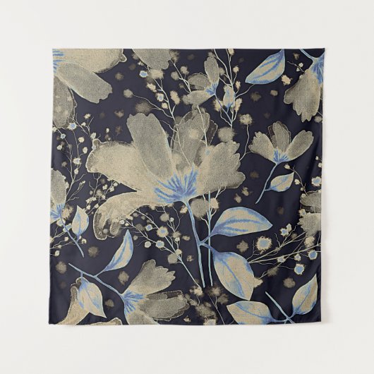 Bloemen  Waterverf: zwarte achtergrond Wandkleed (Voorkant)
