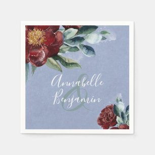 Bloemen Waterverven Dusty Blue en Bourgogne Red Servet