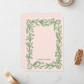 Bloemen Wavy Border Pink Green Notitiekaartje (Voorkant / Achterkant in situ)