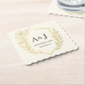 Bloemen Wedding Crest Monogram Laurel Krans Kartonnen Onderzetters (Gebogen)