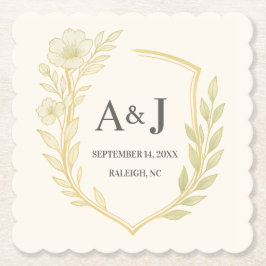  Bloemen Wedding Crest Monogram Laurel Krans Kartonnen Onderzetters