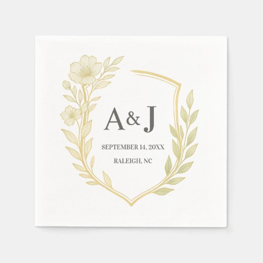 Bloemen Wedding Crest Monogram Laurel Krans Servet (Voorkant)