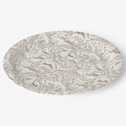  Bloemen Wedding Lace Papieren Bordje (Gekanteld)