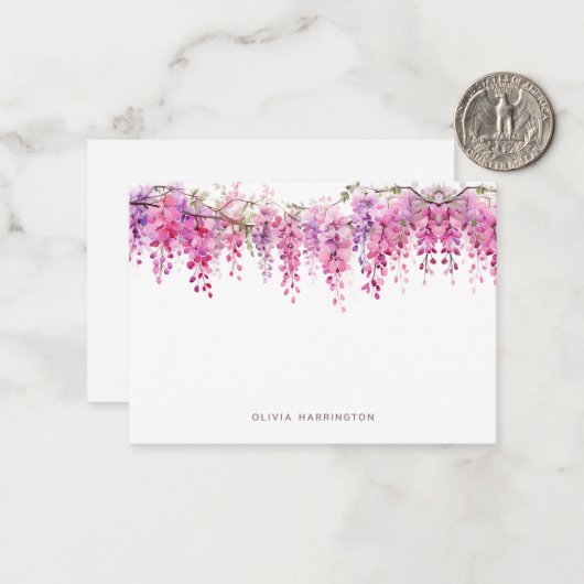 Bloemen weelderig blad Wisteria Waterverf Mini Notitiekaartje (Voorkant / Achterkant in situ)