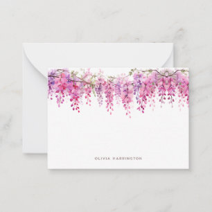 Bloemen weelderig blad Wisteria Waterverf Mini Notitiekaartje