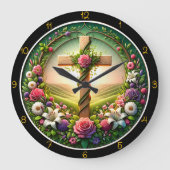 Bloemen Welkom Cross Garden Clock Grote Klok (Voorkant)
