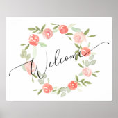 Bloemen welkomstbord - huwelijksfeest Peach Coral Poster (Voorkant)