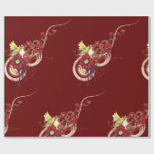 Bloemen wervelen met rode bloemen en kolibrie cadeaupapier (Vlak)