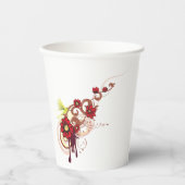 Bloemen wervelen met rode bloemen en kolibrie papieren bekers (Voorkant)