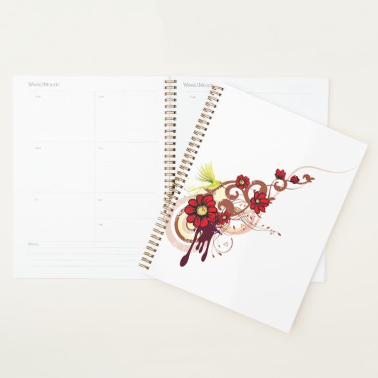 Bloemen wervelen met rode bloemen en kolibrie planner (Display)