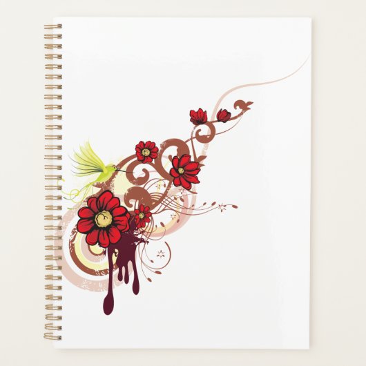 Bloemen wervelen met rode bloemen en kolibrie planner (Voorkant)