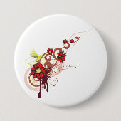 Bloemen wervelen met rode bloemen en kolibrie ronde button 7,6 cm (Voorkant)