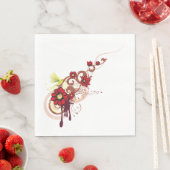 Bloemen wervelen met rode bloemen en kolibrie servet (Insitu)